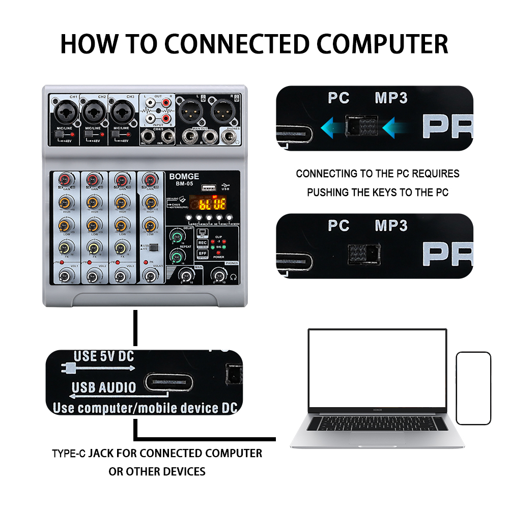 BOMGE 5 kanallı taşınabilir se - Audio Interface incelemesi ve fiyatı
